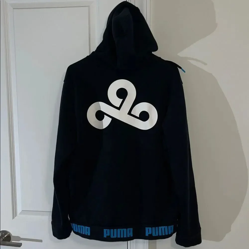 Mens Puma Black Teal Cloud 9 Sweat Hooded hoodie jacket sweatshirt M